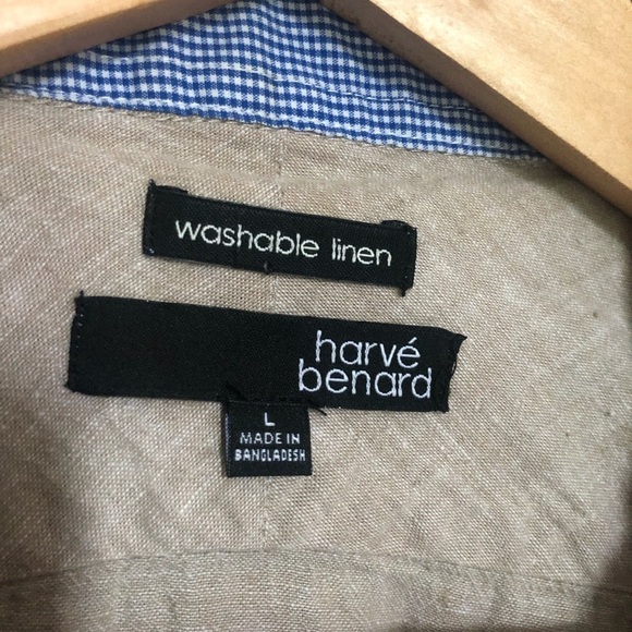 Harvé Benard Tan Linen  Button Down Shirt Large - Picture 4 of 9